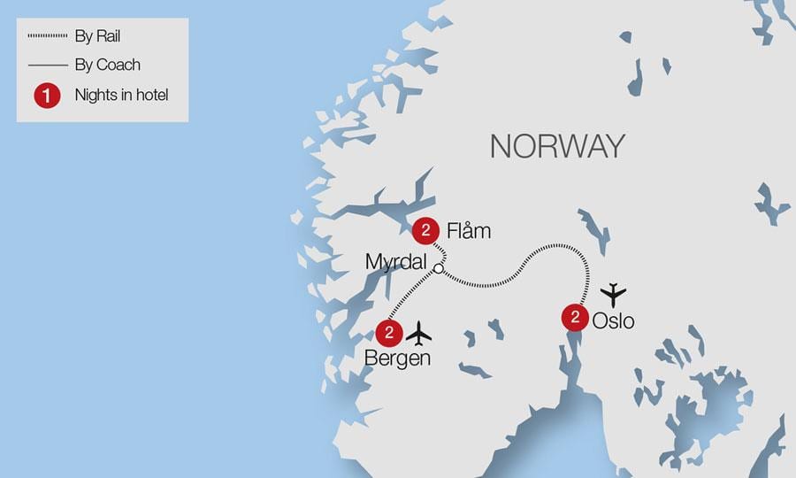 Mapa ng flam tren Norway