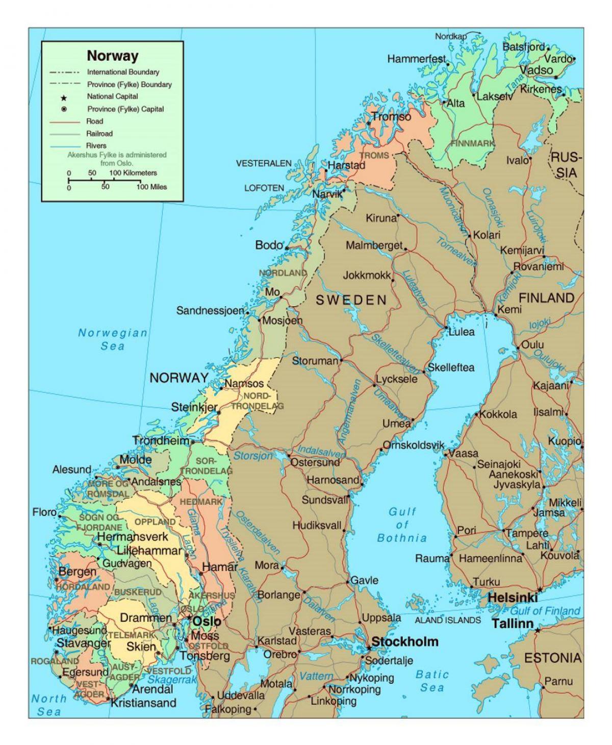 mapa ng daan ng Norway sa mga lungsod