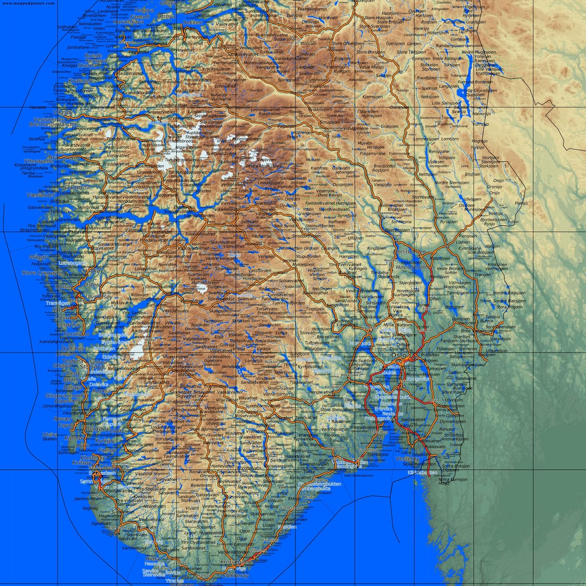 detalyadong mga mapa ng timog ng Norway