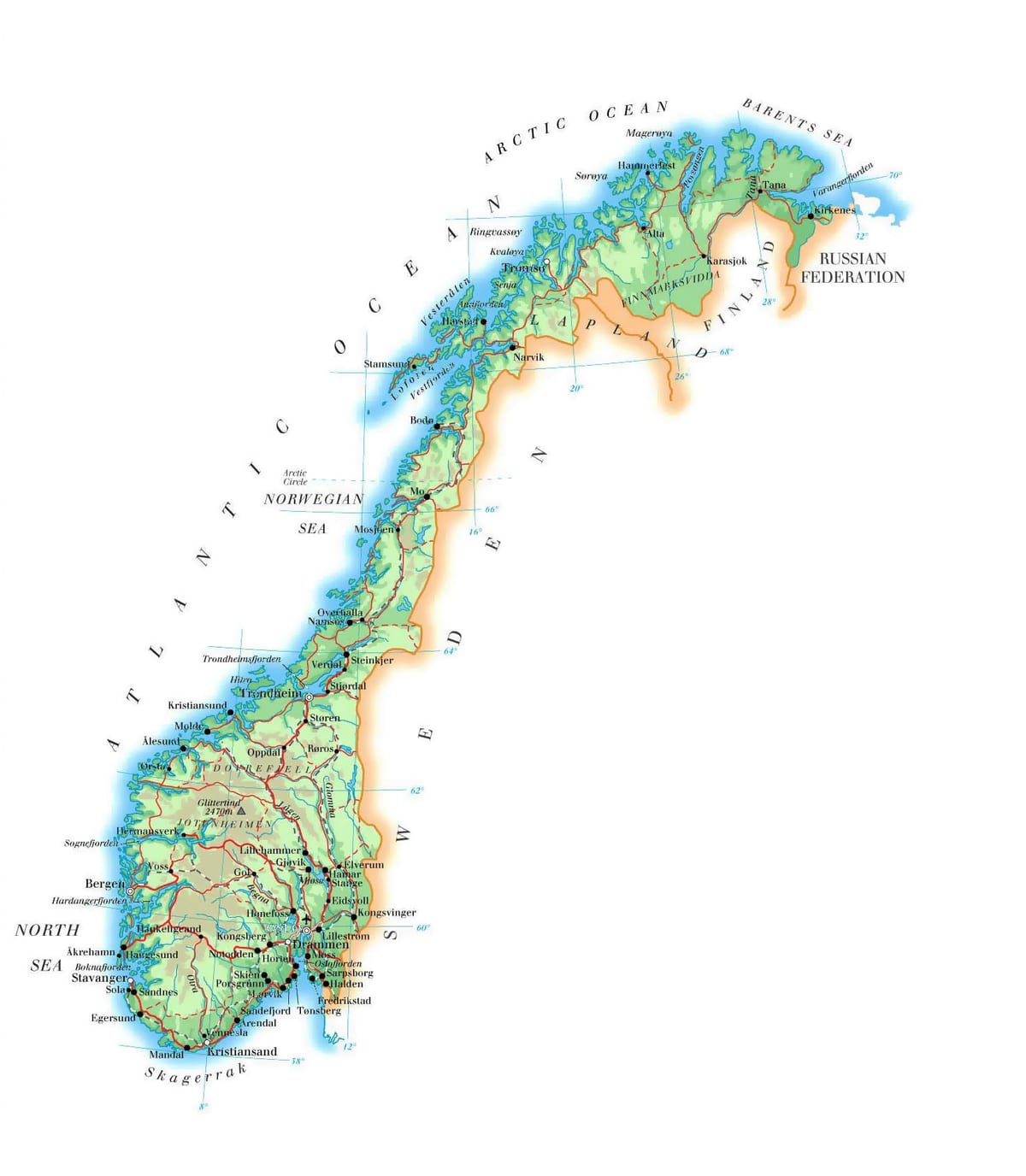 Mapa ng Norway elevation