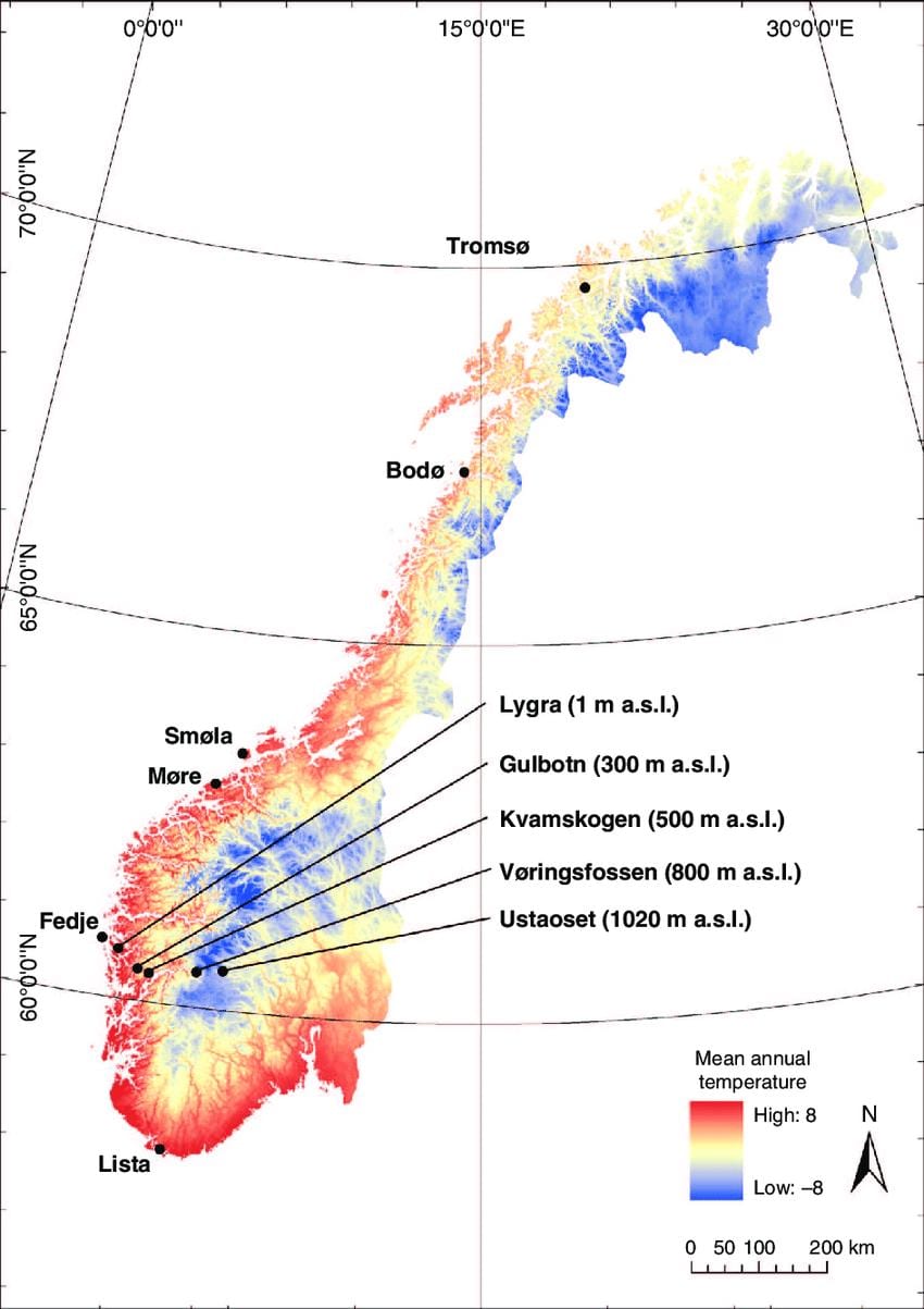 Norway temperatura mapa