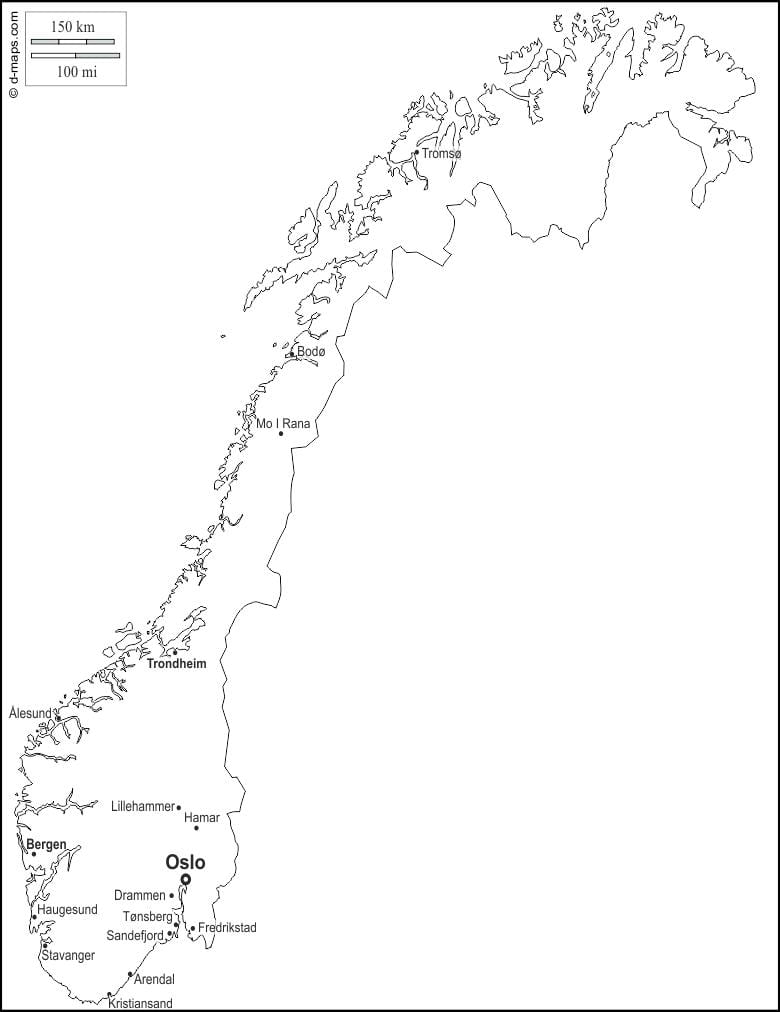 Mapa ng Norway balangkas