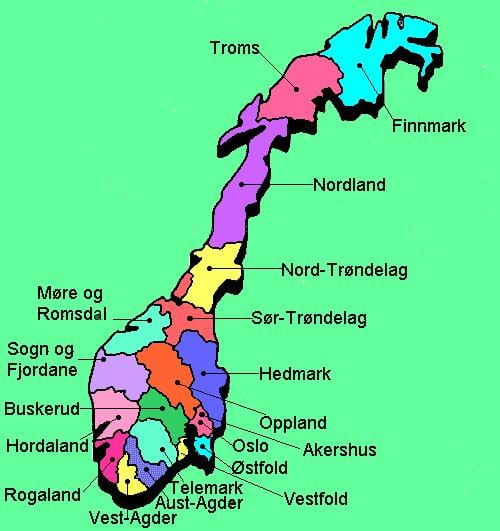 Mapa ng Norway national tourist mga ruta