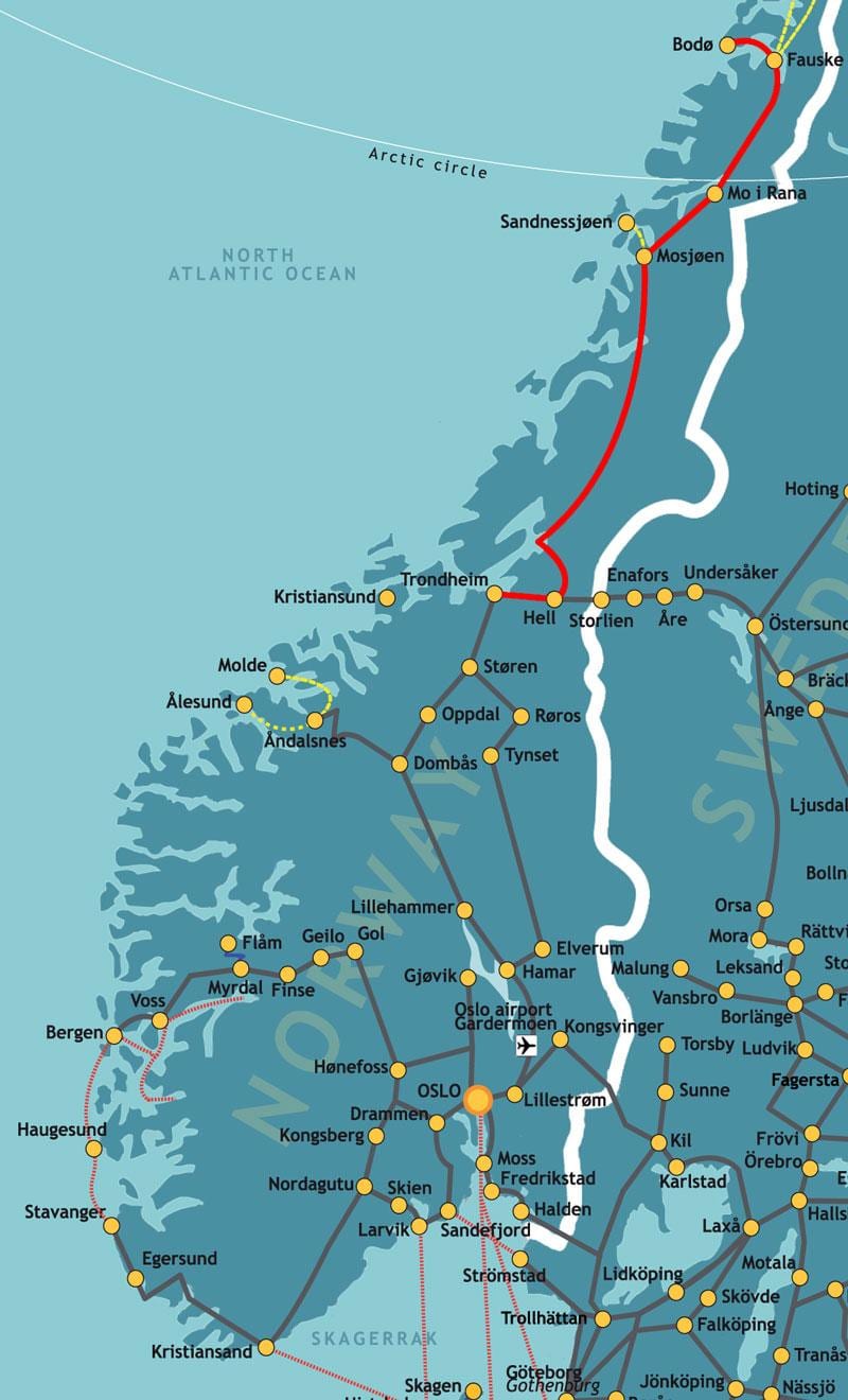 Mapa ng Norway northern tren
