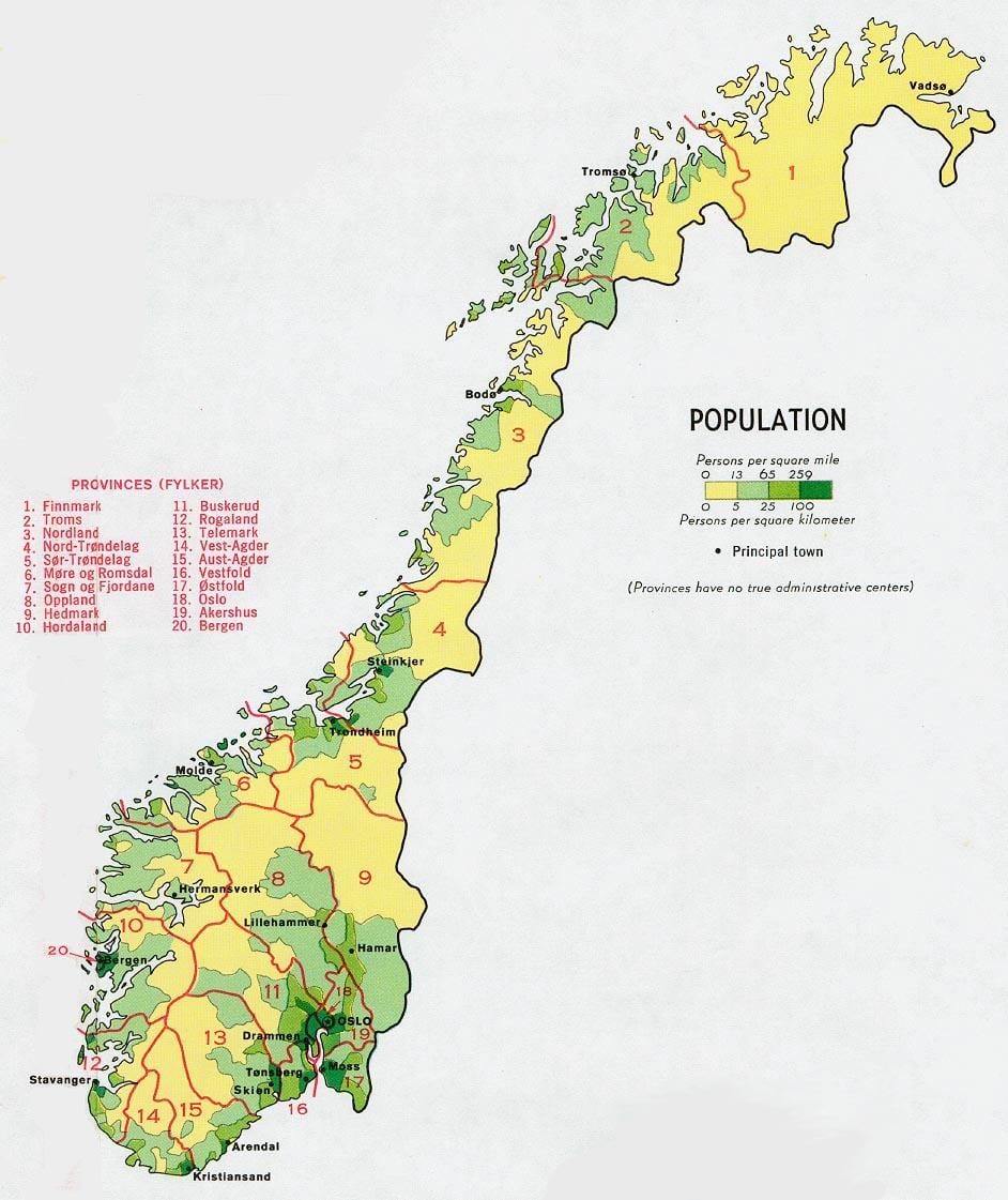 Norway populasyon mapa