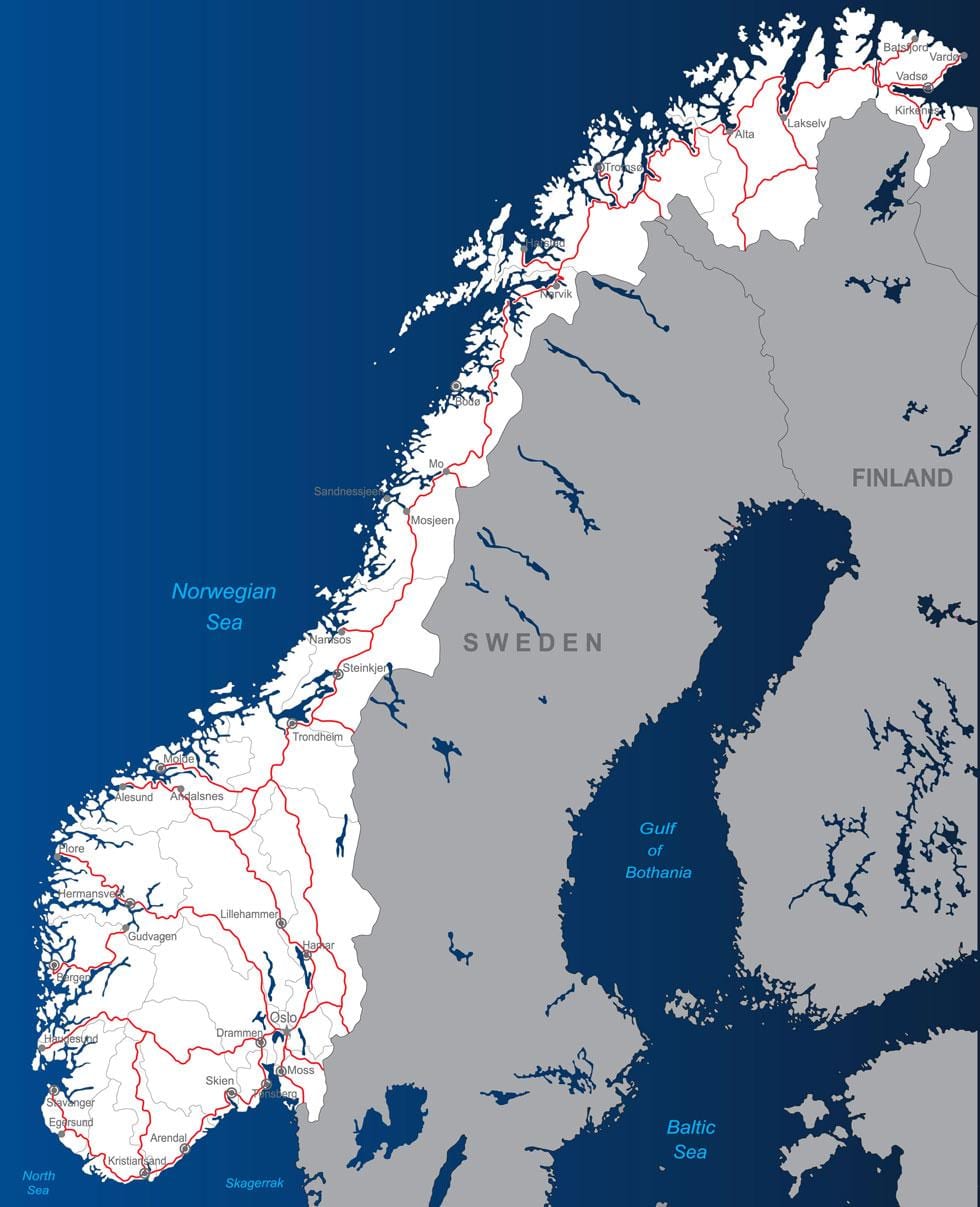 ang mga toll kalsada sa Norway mapa