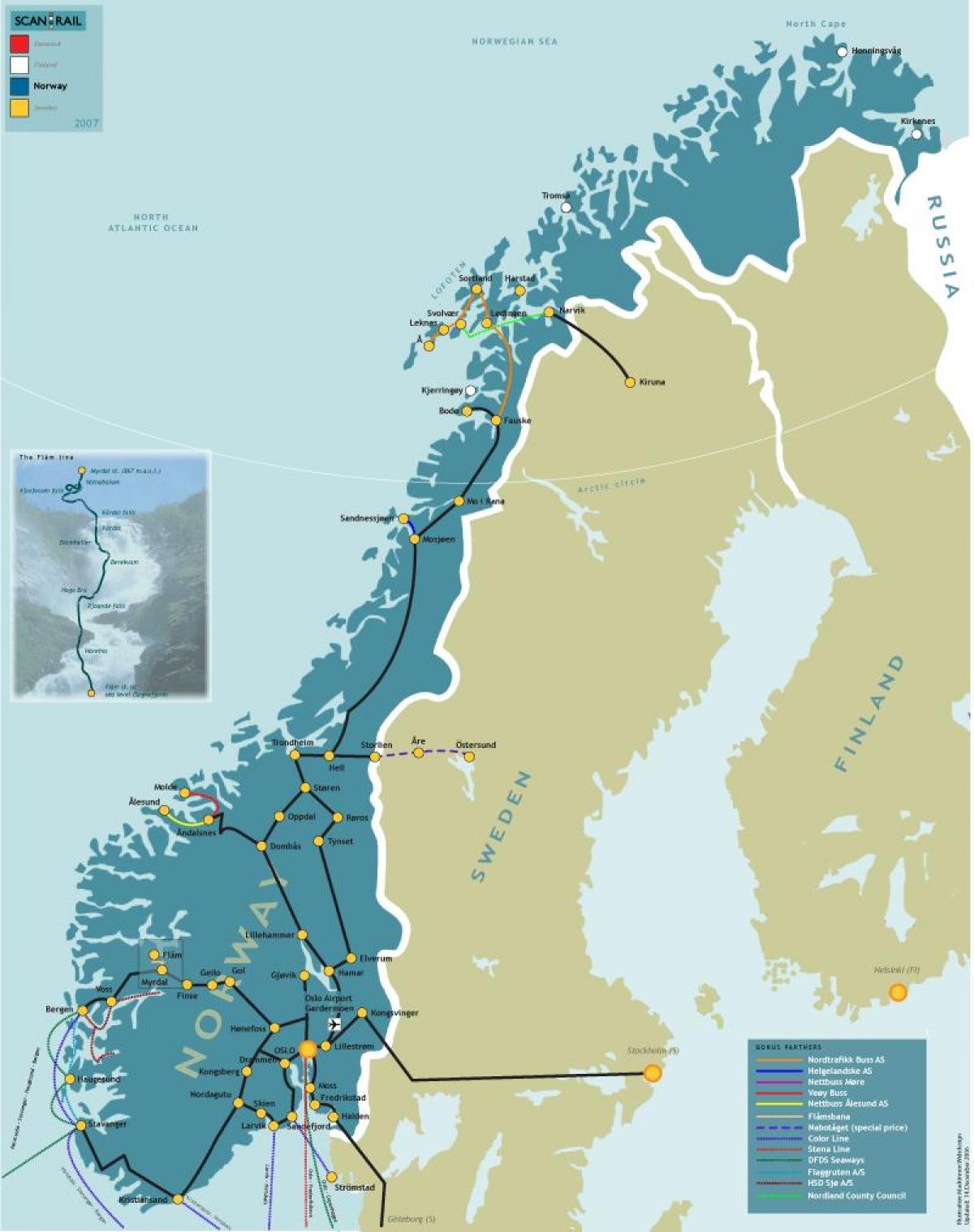 Norway sa pamamagitan ng tren mapa