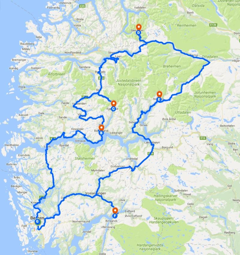 Norway glacier mapa