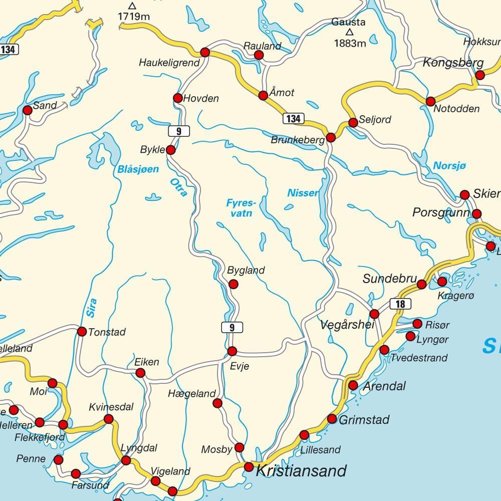 Mapa ng timog ng Norway