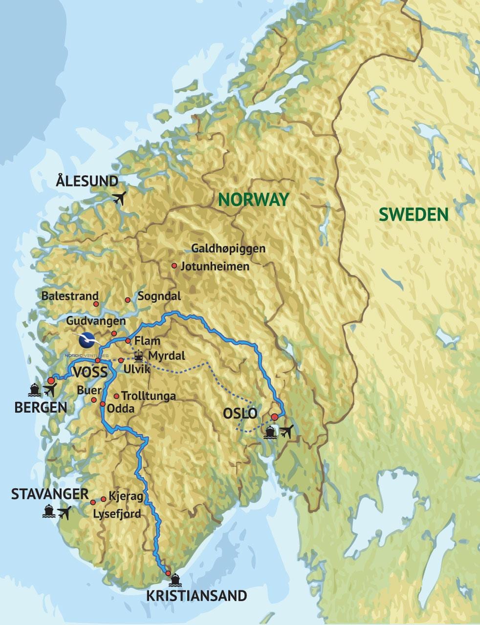 Mapa ng south west Norway