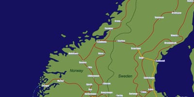 Mapa ng Norway ng mga ruta ng tren