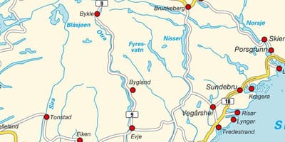Mapa ng timog ng Norway